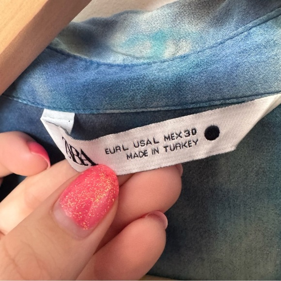 Zara Blue Tie-Dye Women's Top blouse L - Picture 4 of 6